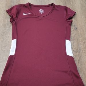 Nike Dri-Fit, Maroon and White Women's V Neck Jersey, Small